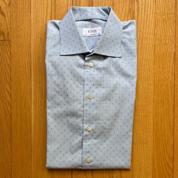 Eton Other - Eton Men’s Long Sleeve Dress Shirt Contemporary  Large Blue Red Square Pattern